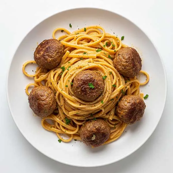Beef Meatballs in Cajun Cream Sauce with linguine